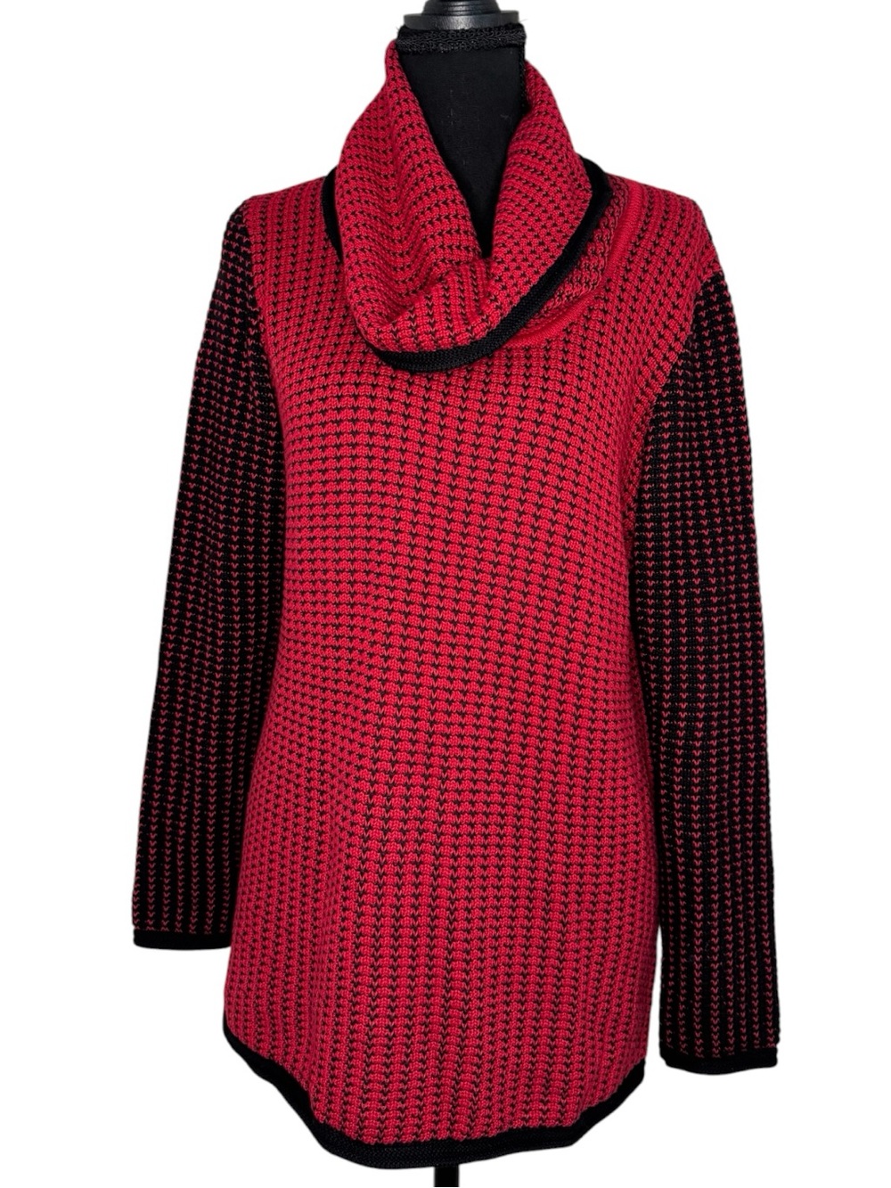 Calvin Klein Red and Black Cowl Neck Knit Sweater